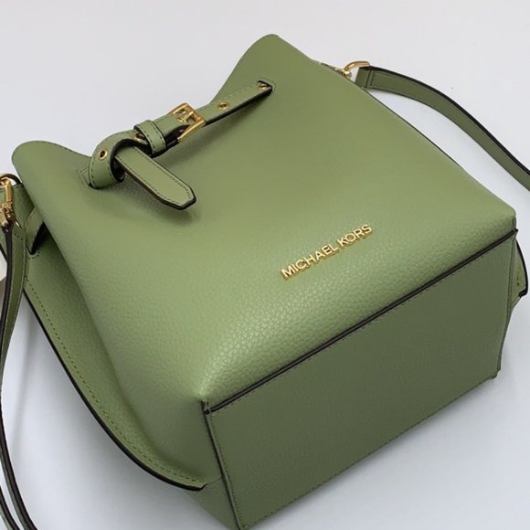 Michael Kors Emilia Small Bucket Bag Messenger Leather Light Sage - Picture 9 of 16